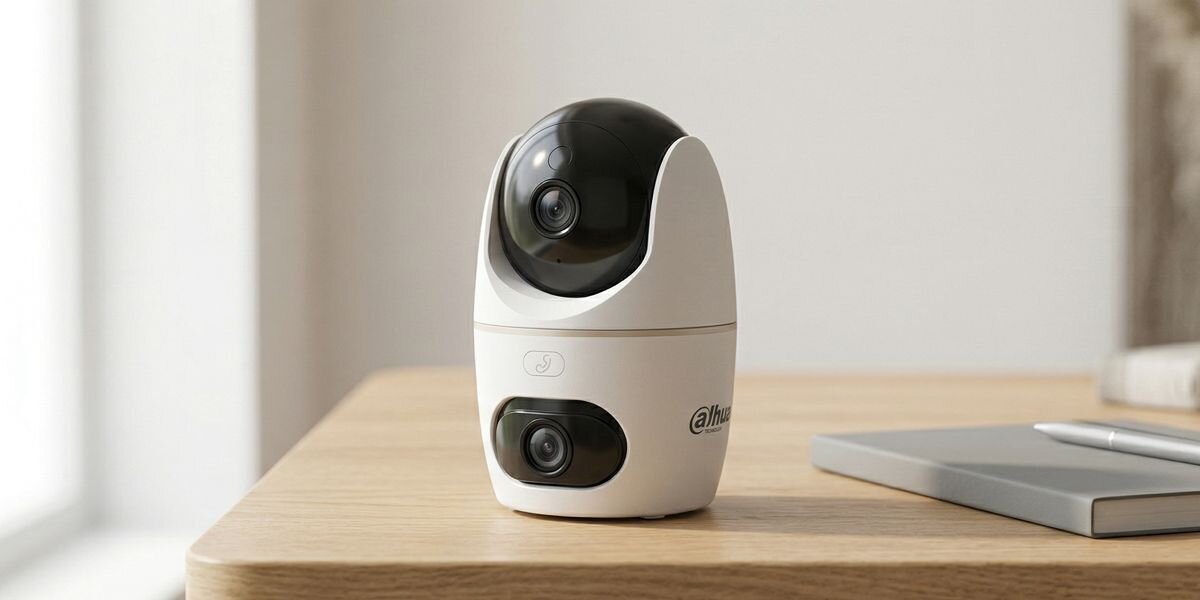 Kamera DAHUA H3D-3F Dual Wewnętrzna, Wi-Fi / LAN, Kamera obrotowa, obraz, 2K, soczewki, detale, Kamera Dahua Hero A1 Dual w salonie, Wi-Fi 6, szeroki kąt widzenia.