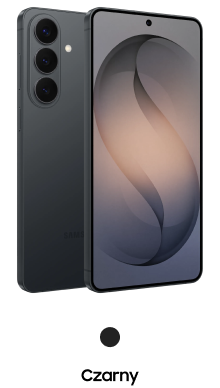 Dwa smartfony z widocznym logo SAMSUNG, jeden z przodu z wyświetlaczem, drugi z tyłu z trzema aparatami. Na ekranie widoczny abstrakcyjny wzór.