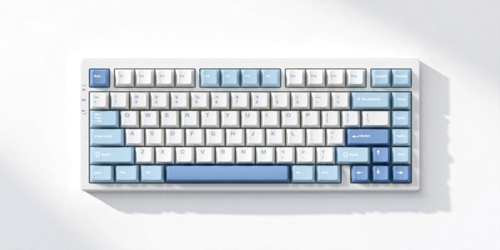 MCHOSE G75 oprogramowania M Hub Web zarządzanie ustawieniami klawiatury bez konieczności instalowania dodatkowych aplikacji tworzyć makra, zmieniać funkcje klawiszy, dostosowywać podświetlenie i zapisywać własne profile - klawiatura na białym tle