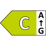 Etykieta energetyczna z klasą C na zielonym tle, z oznaczeniem skali od A do G.