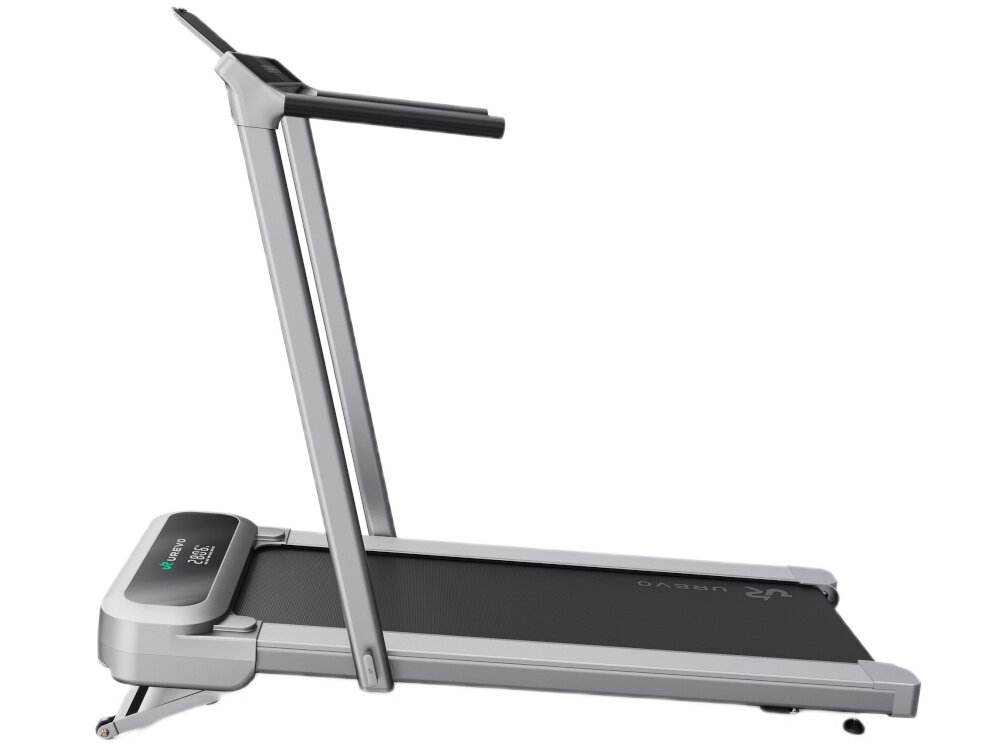 Bieżnia elektryczna UREVO Foldmix 5L Pro 2237W 13.4 km-h bieżnia na białym tle widoczna z boku maksymalna waga użytkownika do 120 kg osoby o różnych gabarytach i poziomie kondycji konstrukcja o wadze 34,5 kg stabilna podczas biegu bezpieczeństwo pewność ruchu