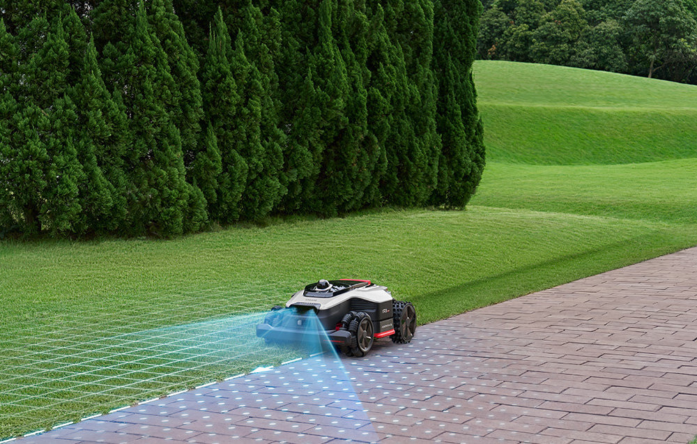 Robot koszący DREAME A3 AWD 1600 bez przewodu ograniczającego robot pracuje na trawniku symulacja skanowania technologia OmniSense™ 3.0 skanuje otoczenie i planuje trasę w oparciu o dane zbierane w czasie rzeczywistym LiDAR 3D o zasięgu wykrywania do 70 metrów obraz stereoskopowy