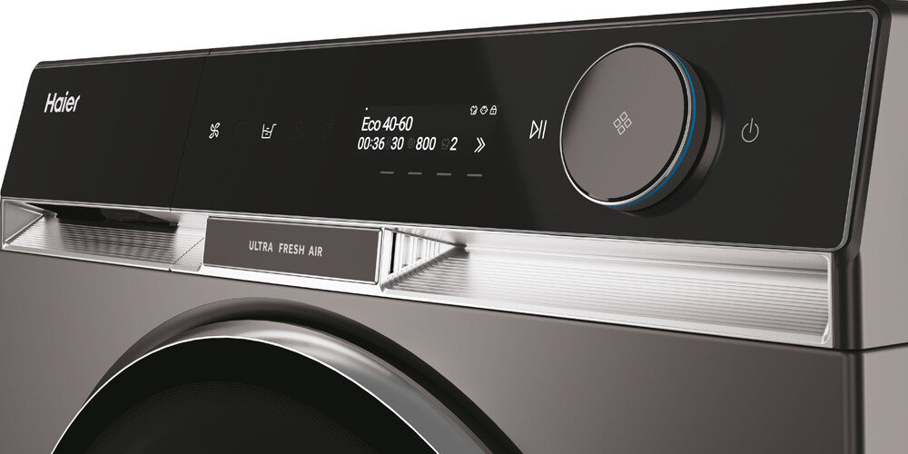 PRALKA HAIER HW100BD14397PGUS X11 lifestyle wizualizacja panel sterowania pokrętło programy funkcje opcje przyciski dotykowe marka logo front