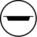 Czarny symbol przedstawiający poziomą linię w okręgu, przypominający ikonę piekarnika lub tacy.