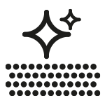 Ikona przedstawia czarny symbol błyszczącej powierzchni z dwoma gwiazdkami nad rzędem kropek.