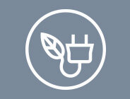 Ikona przedstawia biały symbol wtyczki z liściem, umieszczony w białym okręgu na szarym tle.