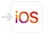Ikona z napisem \'iOS\' na białym tle z zaokrąglonymi rogami.
