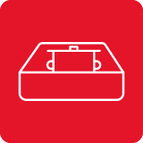 Czerwona ikona z białym konturem garnka umieszczonego na płycie kuchennej.