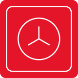 Czerwona ikona z białym symbolem termoobiegu w formie okręgu z trzema liniami rozchodzącymi się od środka.