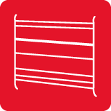 Ikona przedstawia białą kratkę na czerwonym tle, symbolizującą półkę piekarnika.