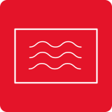 Czerwona ikona z białym prostokątem w środku, wewnątrz którego znajdują się trzy faliste linie.