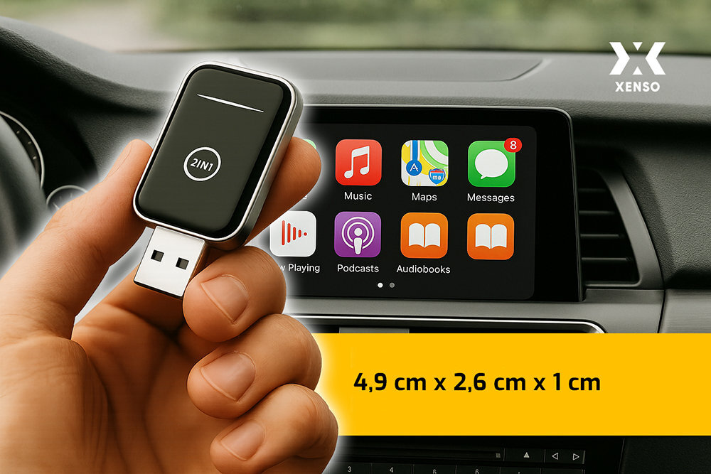 XENSO M1 alloy + szkło 49 × 26 × 10 mm 24 g konsoli lub w schowku - adapter i wymiary