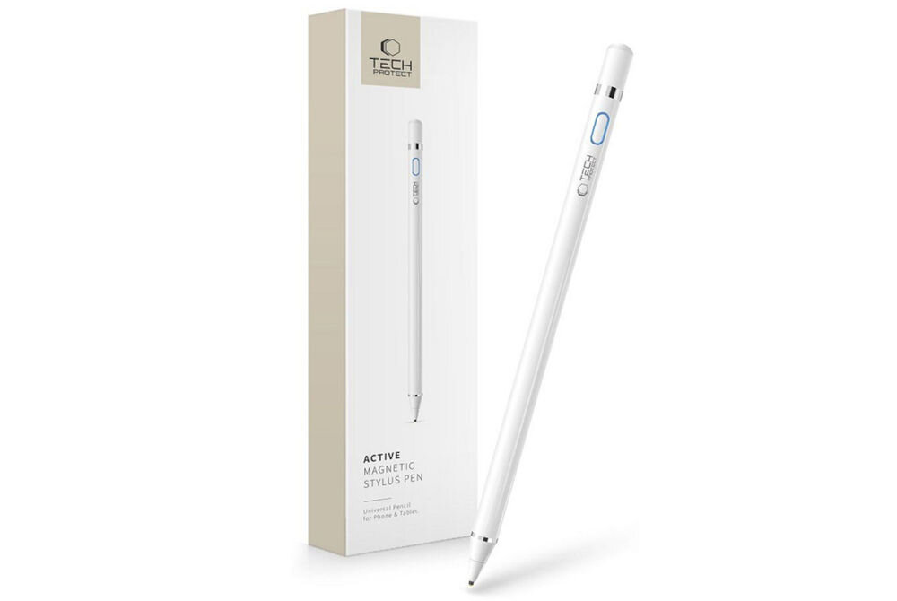 Rysik TECH-PROTECT Active Stylus Pen Biały prezentacja rysika i jego opakowania active magnetic stylus pen