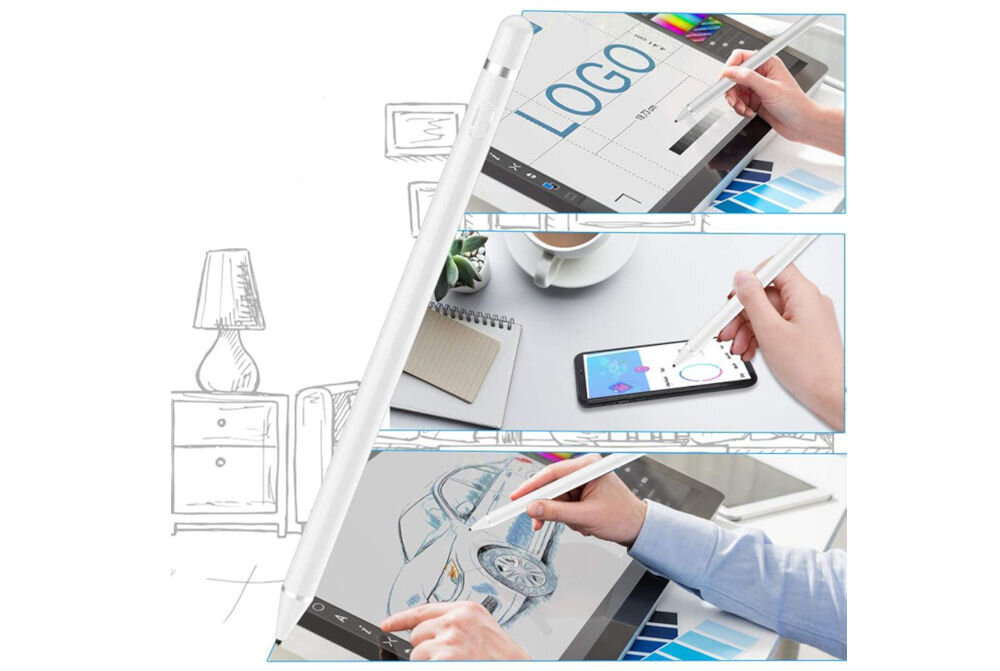 Rysik TECH-PROTECT Active Stylus Pen Biały prezentacja urządzenia na tablecie i telefonie pisanie zaznaczanie kolorowanie
