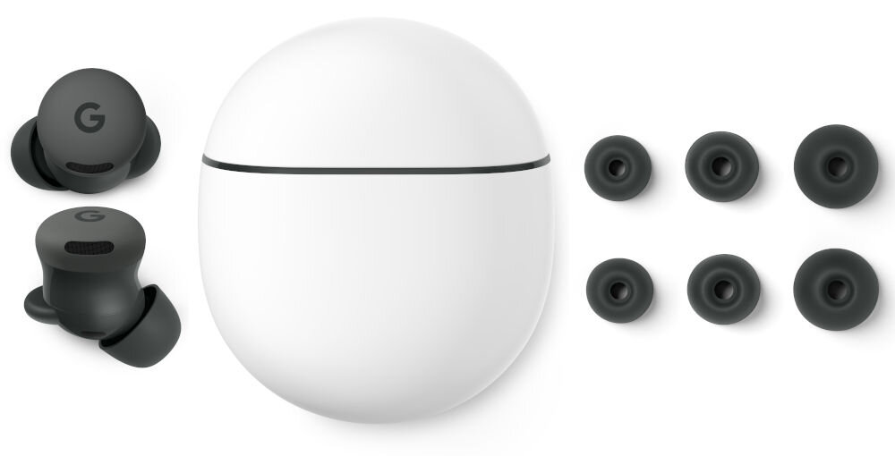 Słuchawki dokanałowe GOOGLE Pixel Buds 2a ANC elementy zestawu etui słuchawki nakładki