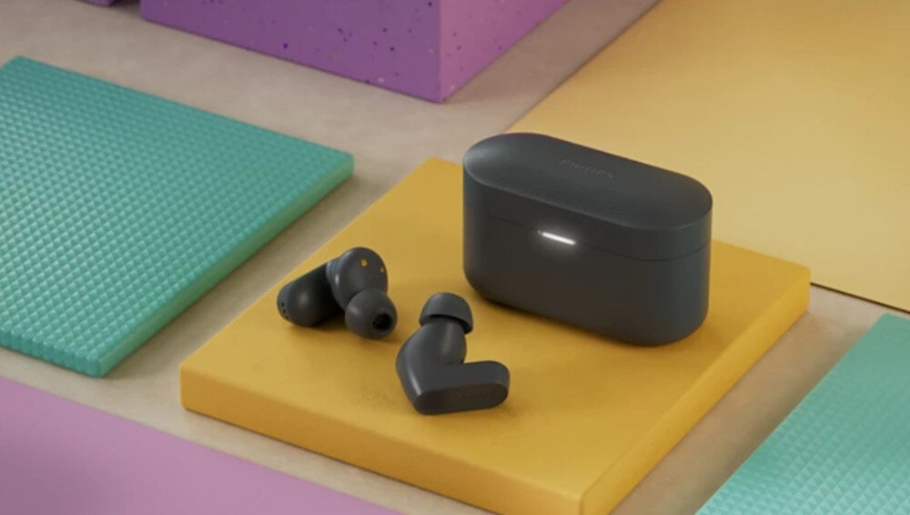 Słuchawki dokanałowe PHILIPS TAT3509GY/00, odporne na pot i zachlapanie, IPX4, etui ładujące z słuchawkami dokanałowymi na papierowej kopercie