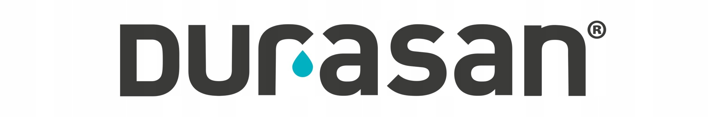 Logo z napisem \'DURASAN\', gdzie litera \'A\' zawiera niebieską kroplę wody.
