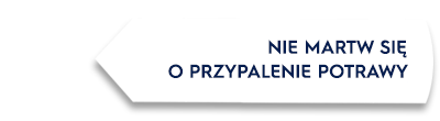 Obraz przedstawia biały kształt z czarnym obramowaniem, na którym widnieje tekst: \'NIE MARTW SIĘ O PRZYPALENIE POTRAWY\'.