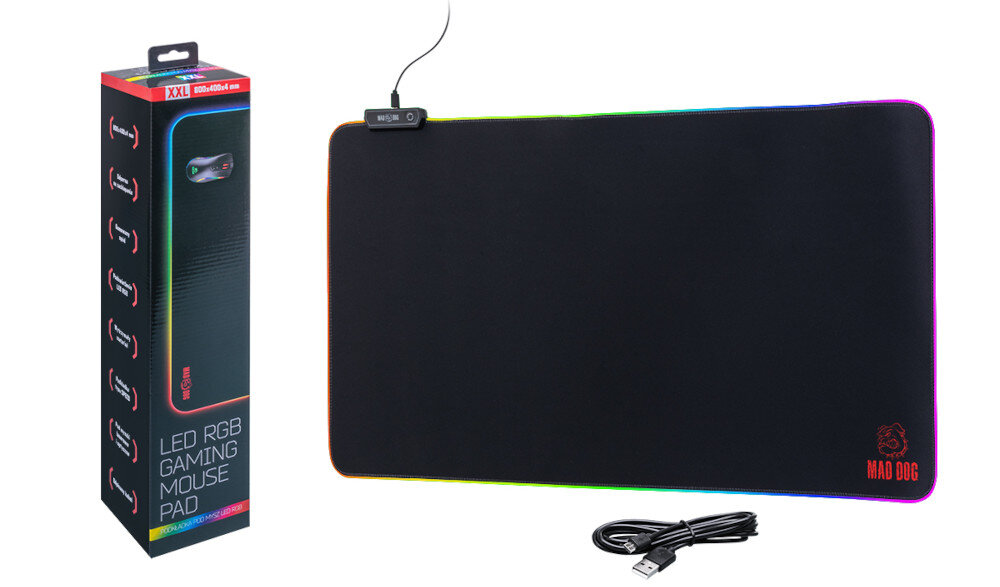 PODKŁADKA POD KLAWIATURĘ I MYSZ MAD DOG RGB XXL jakosc material odpornosc na zachlapanie odpinany kabel