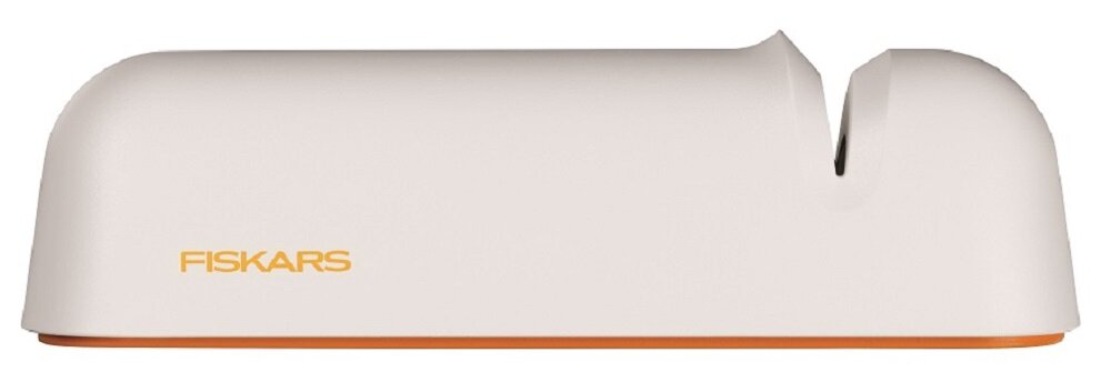 Na obrazie widoczna jest ostrzałka w kolorze białym z pomarańczowym logo \'FISKARS\'.