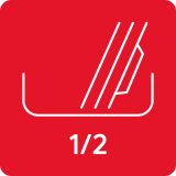 Czerwona ikona z białym symbolem talerza i napisem \'1/2\'.