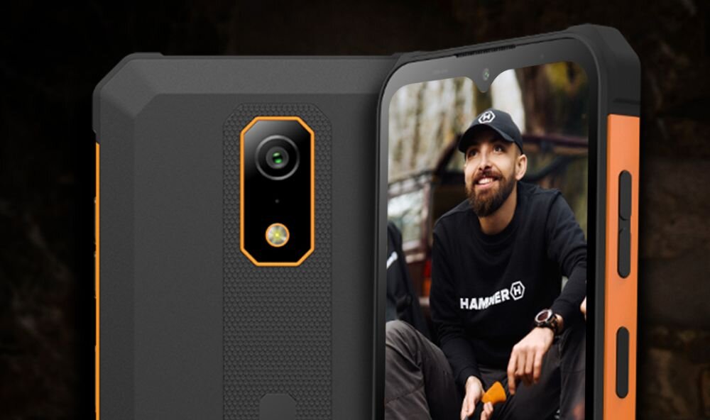 Smartfon MYPHONE Hammer Iron VA 4/64GB 6.56 Czarno-pomarańczowy funkcjonalnosc aparat przejsciowki linie papilarne rozpoznawanie twarzy