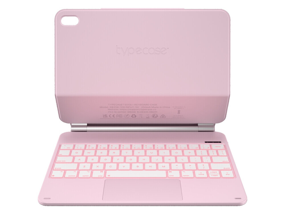 Etui na iPad TYPECASE Edge Malinowy Klawiatura, klawiatura RGB touchpad ipad gesty wygodna praca, etui na tablet z regulowaną podstawką i zawiasem.