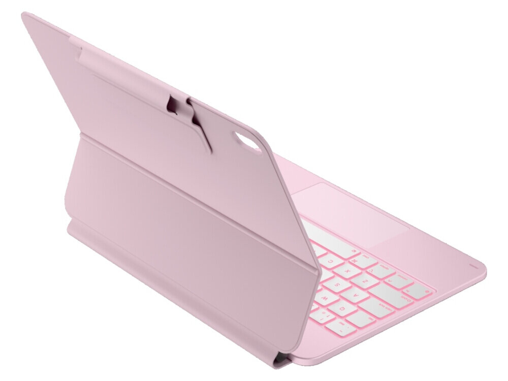 Etui na iPad TYPECASE Edge Malinowy Klawiatura, etui ipad ochrona stabilne polaczenie bluetooth wygoda, iPad w etui z klawiaturą i gładzikiem, widok z boku.