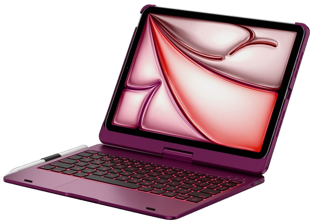 Etui na iPad Pro 11 cali TYPECASE Edge, Etui Typecase Edge z klawiaturą do iPada, touchpad, podświetlenie RGB, magnetyczne mocowanie, Otwarte etui z klawiaturą i magnetycznym uchwytem na tablet.