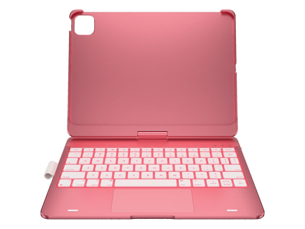 Etui na iPad Air 11 cali TYPECASE Flexbook Touch, Etui Typecase Flexbook Touch, klawiatura RGB, duży touchpad, gesty iPadOS, wygodne pisanie, Widok z góry na układ klawiatury z gładzikiem i uchwytem na rysik.