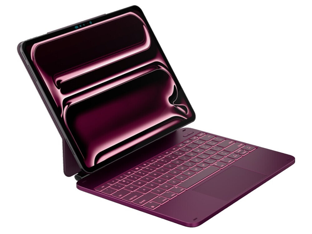 Etui na iPad Pro 13 cali TYPECASE Edge Malinowy Klawiatura, etui, ipad, klawiatura, touchpad, typecase, edge, 13 cali, na białym tle etui z otwartą klapką frontem lewo skos