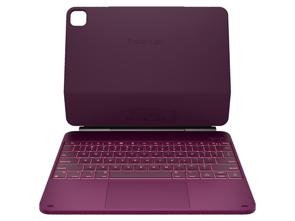 Etui na iPad Pro 13 cali TYPECASE Edge Malinowy Klawiatura, etui, ipad, zawias, stabilny, kąt, nachylenia, magnetyczne, mocowanie, na białym tle etui frontem na wprost