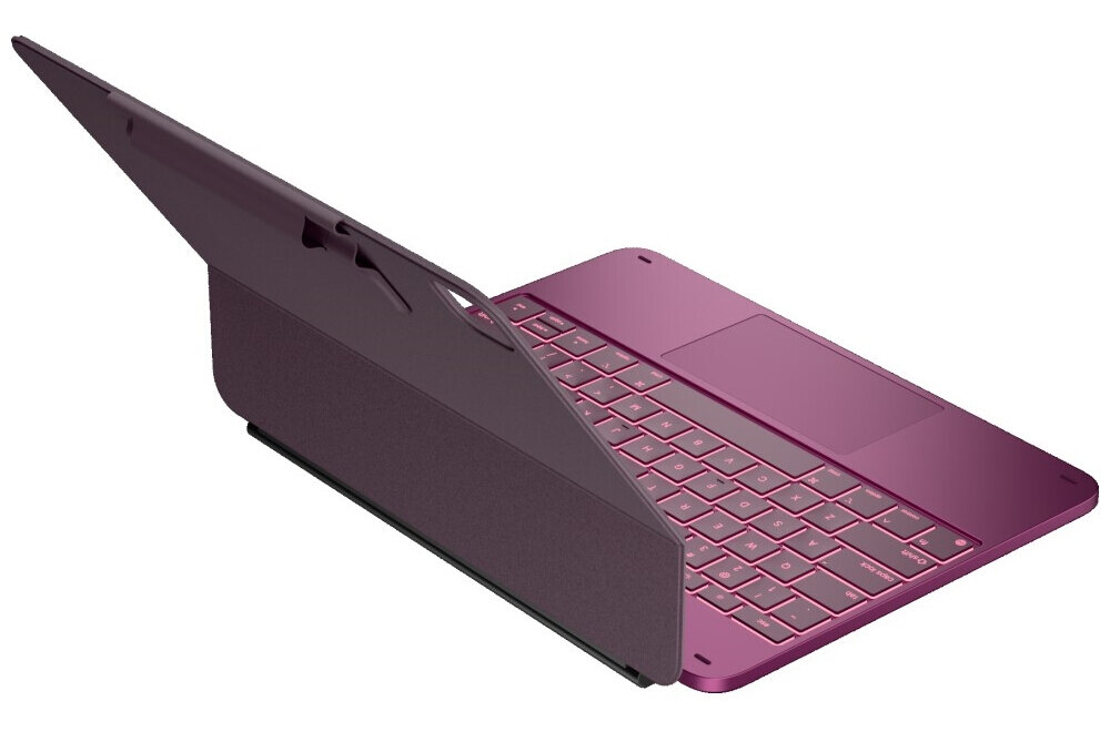 Etui na iPad Pro 13 cali TYPECASE Edge Malinowy Klawiatura, klawiatura, rgb, ipad, touchpad, gesty, precyzyjna, nawigacja, na białym tle etui od tylnej strony plecami prawo skos