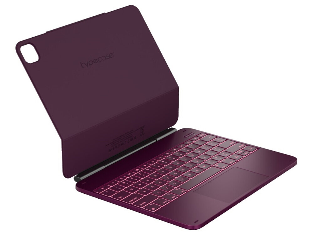 Etui na iPad Pro 13 cali TYPECASE Edge Malinowy Klawiatura, etui, ipad, bateria, dluga, praca, uchwyt, apple, pencil, mobilnosc, na białym tle etui frontem lewo skos
