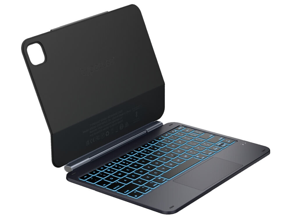Etui na iPad Pro 11 cali TYPECASE Edge, Etui Typecase Edge do iPada, bateria 500 mAh, USB-C, uchwyt na Apple Pencil, mobilna praca, Tablet w etui z podświetlaną klawiaturą i gładzikiem.