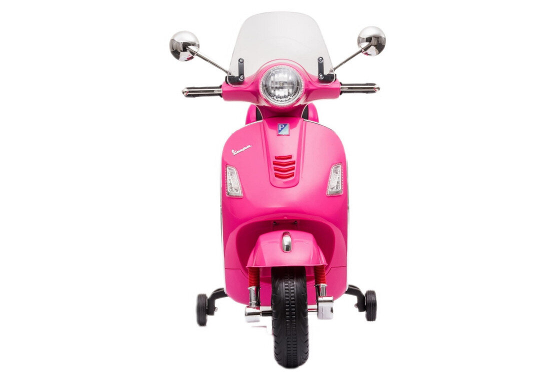 Jeździk SUN BABY Vespa Fuksja frajda zabawa odtwarzacz MP3 gniazdo USB-A microSD aux piosenki prędkość jazda przód tył jazda bezpieczeństwo
