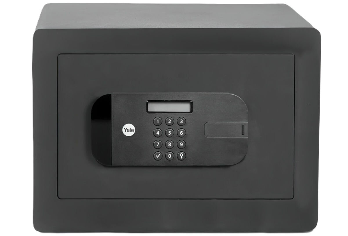 Sejf YALE YSEB 200 EB1, schowek, cenności, sejf, ochrona, na białym tle sejf na wprost z otwartymi drzwiczkami