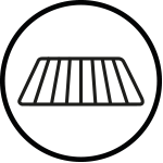 Ikona przedstawia czarny symbol grilla w okręgu na białym tle.