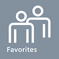Ikona przedstawia dwie stylizowane postacie na szarym tle z napisem \'Favorites\'.