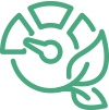 Ikona przedstawia zielony symbol z liściem i wskaźnikiem, sugerujący efektywność energetyczną lub ekologiczną. Tło jest przezroczyste.