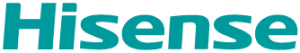 Logo z napisem \'Hisense\' w kolorze turkusowym na przezroczystym tle.