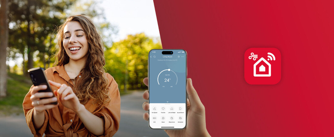 Klimatyzator Split, Pompa ciepła powietrze - powietrze ARISTON Nevis Evo 35 zdjęcie lifestyle Aplikacja Ariston Clima  funkcji Sleep curve z opcją „smart”