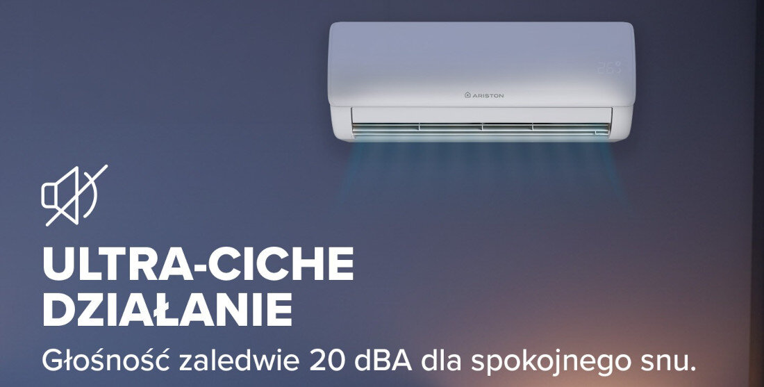Klimatyzator Split, Pompa ciepła powietrze - powietrze ARISTON Nevis Evo 25 zdjęcie lifestyle Cicha praca  poziom hałasu 