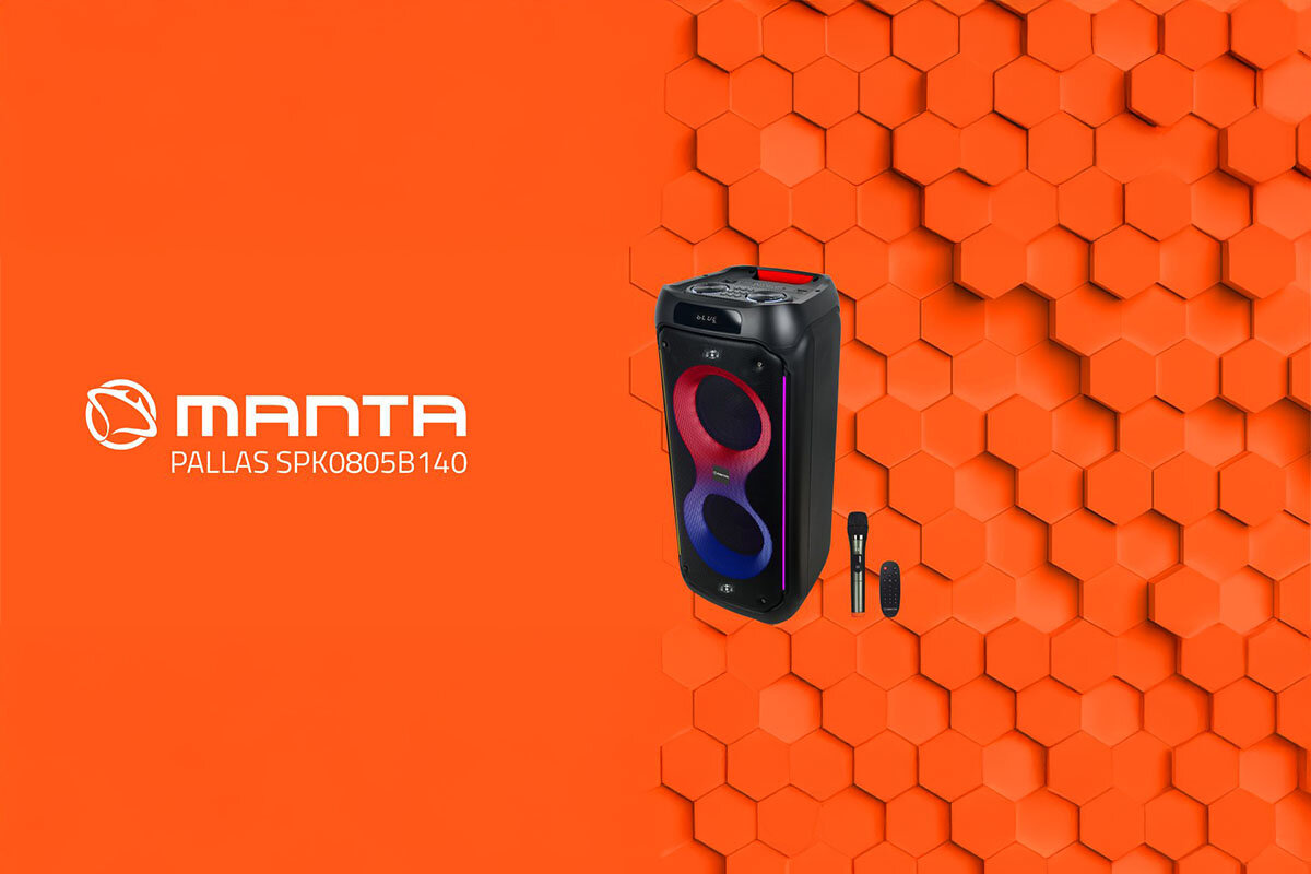 Power Audio MANTA SPK0805B140 PALLAS - Dźwięk, który robi wrażenie, Power audio na pomarańczowym tle