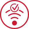 Czerwony okrąg z symbolem Wi-Fi i zaznaczeniem w środku.