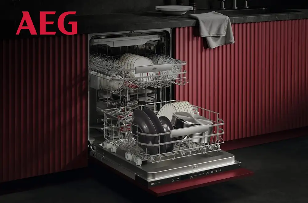 Dioda sygnalizujaca pracy zmywarki wyświetlona na podłodze.