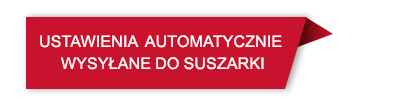 Czerwony prostokąt z czarną obwódką zawiera tekst: \'USTAWIENIA AUTOMATYCZNIE WYSYŁANE DO SUSZARKI\'.