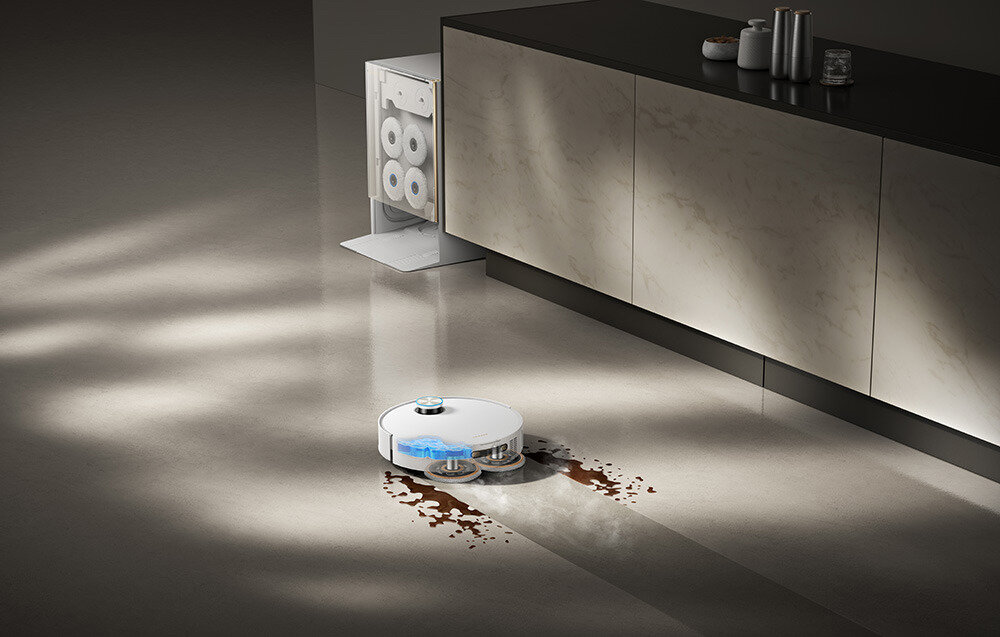 Robot sprzątający DREAME Matrix 10 Ultra Biały Skuteczność termicznych padó Stała temperaturaw Pady z nylonowym włosiem mop gąbkowy higiena W połączeniu ze środkiem dezodoryzującym zapach świeżość