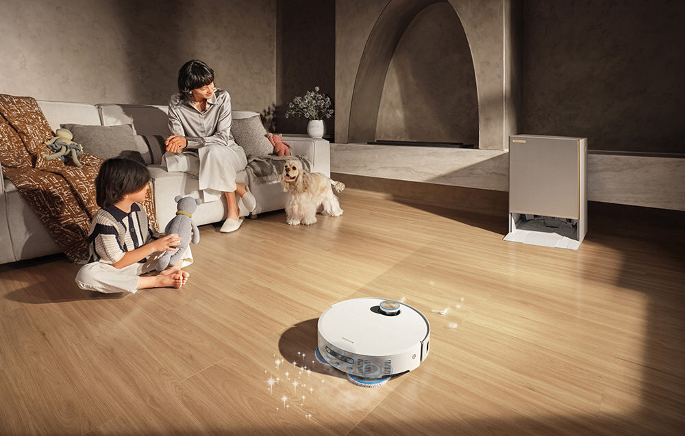 Robot sprzątający DREAME Matrix 10 Ultra Biały Moc ssania i cicha praca usuwa kurz, sierść i spore odpady  szczotki z gumy, nylonu i tworzywa TPU rozwiązania wygłuszające certyfikat TÜV „Low Noise Cleaning”