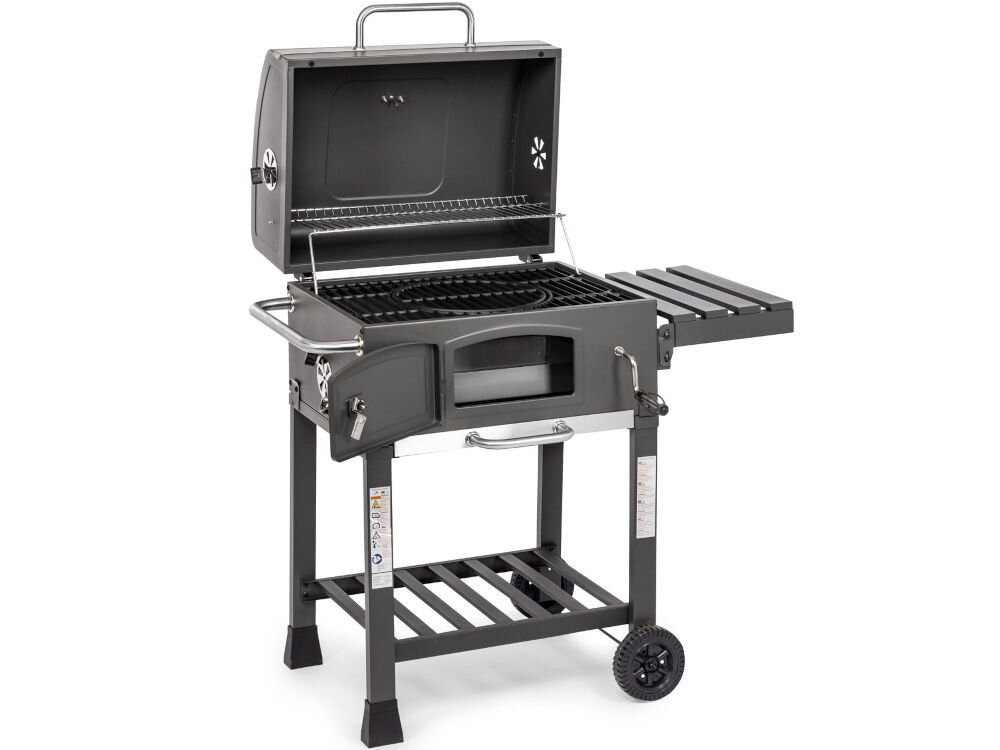 Grill węglowy ACTIVA Angular 11245L 57.5 x 42 cm wymiary 103 x 64,5 x 104 cm pokrywa ochrona przed deszczem wiatrem nagłymi zmianami temperatury stabilne ciepło optymalne przygotowywanie mięs warzyw innych przysmaków grillowanie dostępne przez cały rok miłośnicy kulinarnych eksperymentów